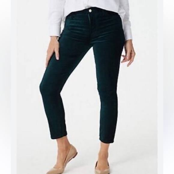 Jen7 by 7 for All Mankind crickled velvet ankle skinny jeans Emerald green - Picture 1 of 6